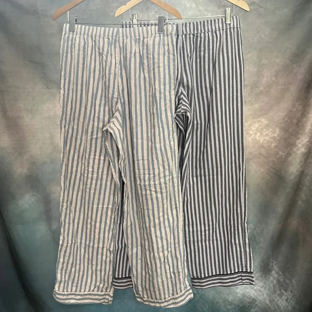 Victorias Secret Striped Pajama Pants Bundle Blue Grey Metallic Lurex Medium 2PK